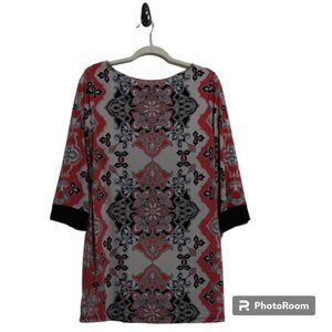 Style & Co Coral, Black, and Tan Print Tunic
